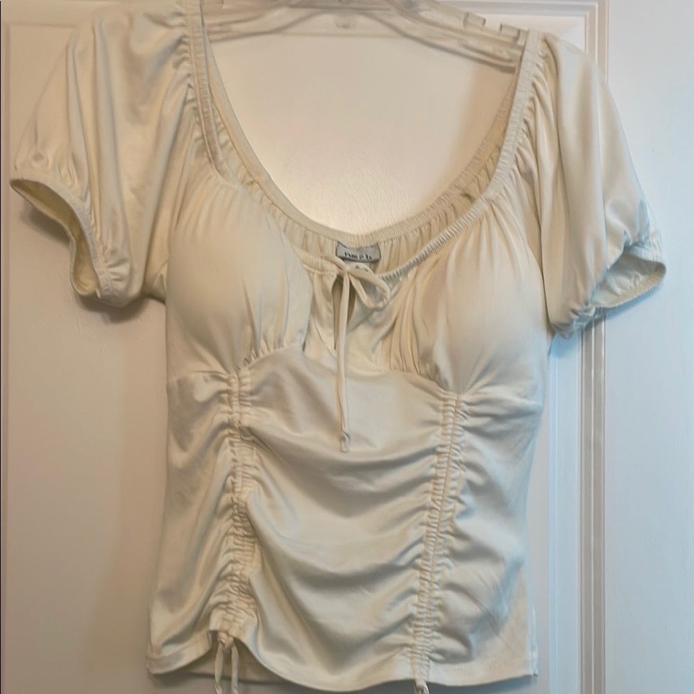 Rue21 Cream Puff Sleeve Ruched Blouse